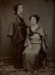 Geisha met bediende, 1860s