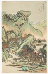 Herfstkleuren tussen Mount Quan en Mount Hua, uit een album van 12 bladen