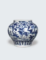 Een uitzonderlijk zeldzame en belangrijke blauw-witte pot, Guan