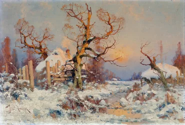 Winterlandschap in de avondzon