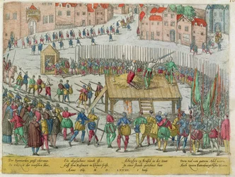 De terechtstelling van twintig adellijke leiders, onder wie de graven Egmont en Horne, door de hertog van Alva in Brussel