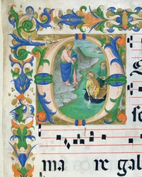 Ms 515 f.1r Het wonderbaarlijke vissen, uit een koorboek, uitgevoerd voor 1449 (detail)