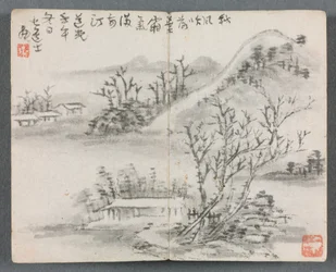 Miniatuuralbum met figuren en landschap (Landschap met heuvel)
