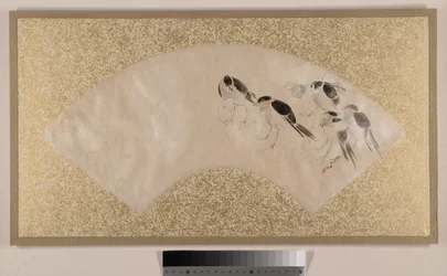 Vogels, eind 19e eeuw (waaierschildering gemonteerd als albumblad; tempera op papier)