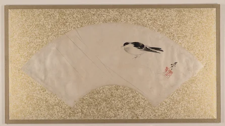 Vogels, eind 19e eeuw (waaierschildering gemonteerd als albumblad; tempera op papier)
