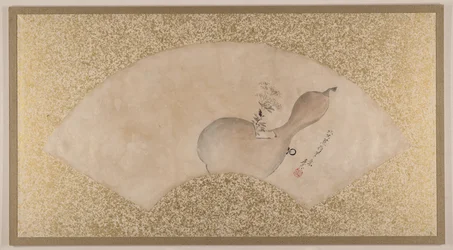 Bloemen in kalebas, eind 19e eeuw (waaierschildering gemonteerd als albumblad; tempera op papier)