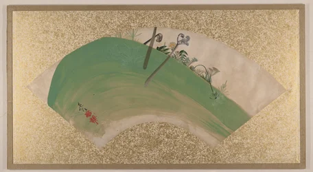 Bloemen op gras, eind 19e eeuw (waaierschilderij gemonteerd als albumblad; tempera op papier)