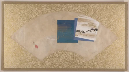 Drie landschappen, eind 19e eeuw (waaierschilderij gemonteerd als albumblad; tempera op papier)