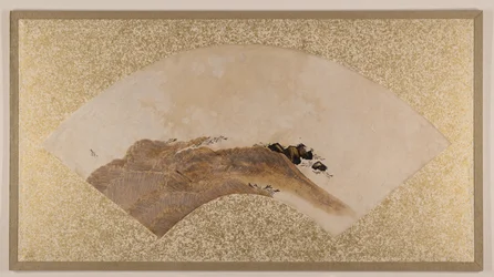 Golven en rotsen, eind 19e eeuw (waaierschilderij gemonteerd als albumblad; tempera op papier)