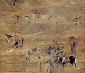 Mongoolse ruiter achtervolgt een paard (detail)