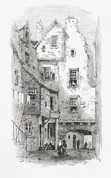 Een oude steeg, Canongate, Edinburgh, Schotland