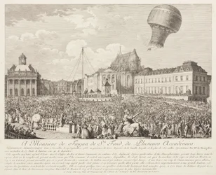 Opstijging van een Montgolfierballon in Versailles