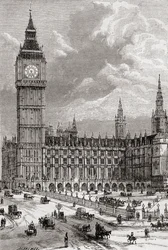 Big Ben en de Houses of Parliament, Londen, Engeland, gezien in de 19e eeuw.