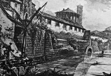 Cloaca Maxima (oud rioleringssysteem) en Tempel van Vesta of Hercules Victor, gravure door Giovanni Battista Piranesi (1720-1778), Italië