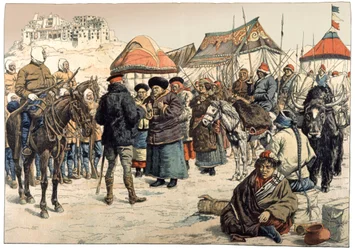 Verovering van Tibet. 1902 (gravure)