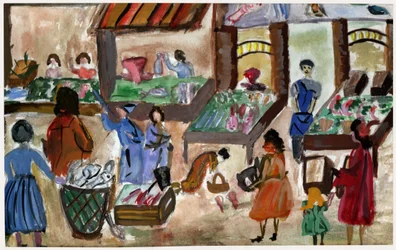 Voedselmarkt in Frankrijk, ca. 1950