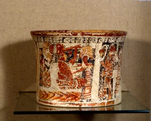 Begrafenisvaartuig uit Calakmul, Laat Klassieke periode (600-900 AD) (keramiek)