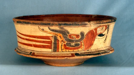 Begrafenisvaartuig gevonden in graf 5 van Balamku, Vroege Klassieke periode (300-600 AD) (terracotta)