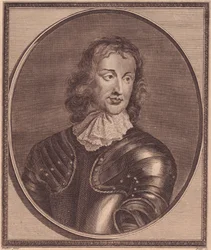 Portret van de Britse generaal en politicus John Lambert, kopergravure door John Goldar naar schilderij van Robert Walker