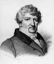 Portret van Georges Leopold Chretien Frederic Dagobert Cuvier, Franse bioloog, gravure