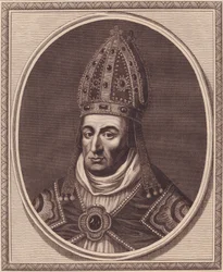 Portret van William Waynflete, bisschop van Winchester, kopergravure door John Goldar