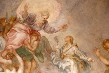 Santa Maria delle Vigne basiliek. God de Vader. Fresco. Genua. Italië.