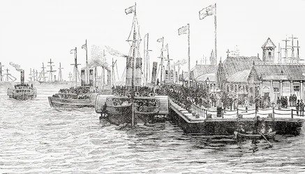 De aanlegsteiger van de prins, Liverpool Dock, Liverpool, Engeland