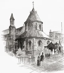 De Temple Church, Londen, Engeland, gezien in de 19e eeuw.