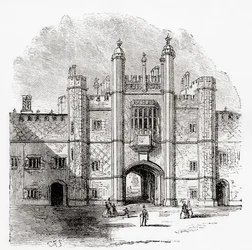 De poort naar Eton College, Eton, Berkshire, Engeland, gezien in de 19e eeuw.