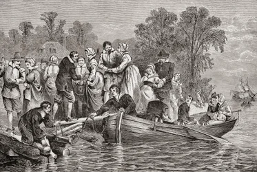 Tabaksbruiden arriveren in Jamestown, Virginia, VS
