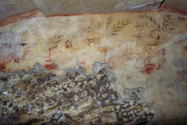 Bomen, fresco, Tombe van Blauwe Demonen, Necropolis van Tarquinia, Lazio, Italië, Etruskische beschaving, 5e eeuw v.Chr.