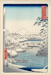 Oever van de rivier bij Sukiya in Edo (Tōto Sukiya-gashi), uit de serie Zesendertig gezichten op de berg Fuji