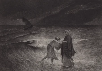 Jezus en Sint Petrus op zee