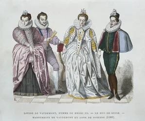 Louise van Lotharingen-Vaudemont (1553-1601), vrouw van Hendrik III, Hertog van Guise (1549-88), Marguerite van Vaudemont (1564-1625) en Anne van Joyeuse (1561-87)