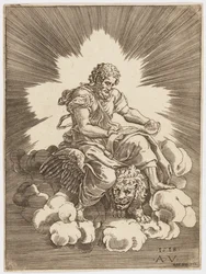 Sint Marcus, zittend op een leeuw