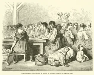 Cigarreras aan het werk, tabaksfabriek van Sevilla