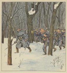 Bajonetaanval in het bos door de mobiele eenheden van Sarthe