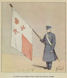 De koninklijke Malagassische vlag overhandigd aan het Hôtel des Invalides in Parijs