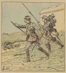 Officier en soldaat van mobiele troepen in de strijd bij Toury