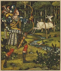 Prins Guerrier achtervolgt het hert in het bos