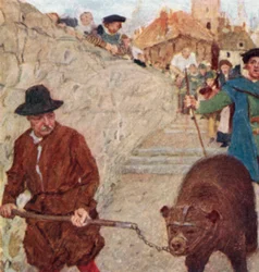 Shakespeare kijkt naar een beer op weg naar de Bear Garden in Bankside