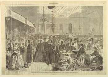 Grote Kermis Gehouden in de Stadsvergaderzalen, New York, December 1861, ten Bate van de Stadsarmen, uit Harper