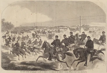 De Unie Cavalerie en Artillerie Starten de Achtervolging van de Rebellen op de Yorktown Turnpike