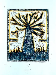 Abstracte houtsnede van een boom