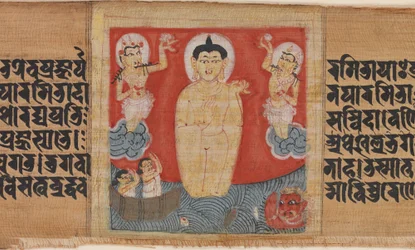 Boeddha geeft veiligheid (Abhayananda) aan zeelieden, Blad uit een Verspreide Pancavimsatisahasrika Prajnapramita