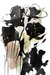 Zwarte inkt, bloemen, abstract