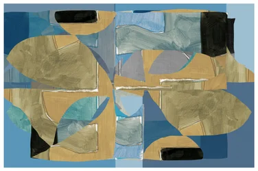 Blauw-bruine abstracte collage