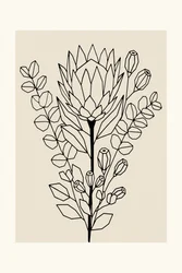 Minimalistische protea en eucalyptus
