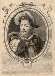 Portret van Frans I (1494 - 1547), Koning van Frankrijk - Gravure uit 