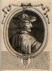 Portret van Chilperik II (ca. 670 - 721), Koning van Neustrië - Gravure uit 